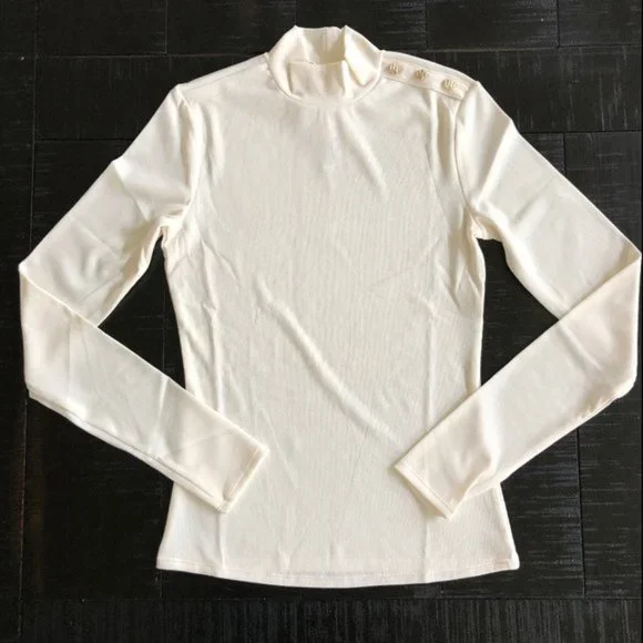 H&M Sweaters Nwot Mock Turtleneck Rib Jersey Whitebeige Gold